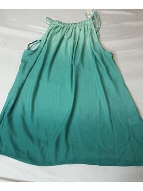NWT 7th Avenue New York & Company S Teal Halter Top Tie Neck Blouse Flowy Ruffle